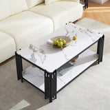 ZUN 2-Tier Faux Marbling Coffee Table with Storage Shelf for Small Apartment Living Room, Modern W1765P143343