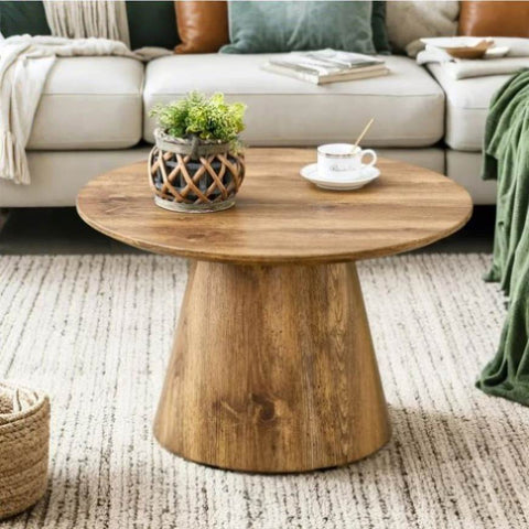 ZUN Natural Wood Grain MDF Round Coffee Table - 25.6" Diameter, 15.7" Height.Natural Wood Grain Texture W2920P232765