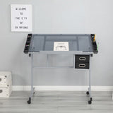 Adjustable Art Drawing Desk Craft Station Drafting with 2 Non-woven fabric Slide Drawers and 4 W34728558