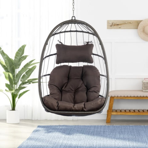 ZUN Outdoor Wicker Rattan Swing Chair Hammock chair Hanging Chair with Aluminum Frame and Dark Grey W34965382