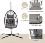 ZUN Outdoor Garden Rattan Egg Swing Chair Hanging Chair Light Gray Cushion W874126284