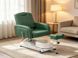 Green Pedicure Chair, PVC Upholstery with Iron Frame, Manual Recline, Equipped with Footrest & Foot 28129730