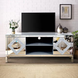 Mirrored TV Stand for 65 inch TV,Sliver TV Console Table with Open Storage & 2 Storage Cabinets W1445P204027