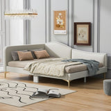 Full Size Upholstered Daybed with Headboard and Armrest, Support Legs, Beige WF318303AAM