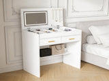 Flip Top Vanity Desk with LED Lighted Mirror & Built-in Outlet - Makeup Vanity Table with 2 Drawers, W2699P404630