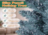 8FT Slim Pencil Artificial Christmas Tree, Frosted Gray-Green & Silver Needles, Flame Retardant PVC, 63780790
