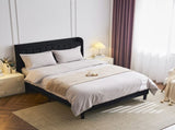 Queen Size Velvet Bed Frame with Charging Station and Storage Shelf, Upholstered Platform Bed with 00449409