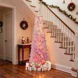 6ft Pink Pencil Christmas Tree, 392 Snow-Flocked Tips, 140 Warm White LEDs w/ 14081971