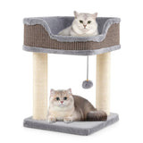 2-Level Cat Furniture - Engaging Bell Pompom Toys, Sisal Plush Engineered Wood Build, Ideal 44581412
