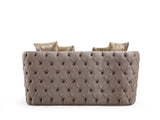 Button Tufted Loveseat with Velvet Fabric and Gold Accent in Taupe B00961116