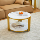 ZUN 28.35 inches Round Coffee Table, Small Coffee Table with Storage, Faux Marbling Top & Sturdy Metal W1765P143341