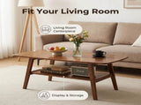 Mid Century Modern Coffee, 100% Solid Oak Wood Coffee with Storage Shelf, 2-Tier Coffee W3204P469105
