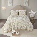 Tufted Cotton Chenille Medallion Fringe Coverlet Mini Set Taupe King/Cal King B035129048