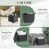 Outdoor PE Wicker Side Table with Storage, Patio Rattan End Table Square Container for Furniture 27645428