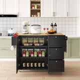 ZUN 45.4" Farmhouse Black Rolling Kitchen Cart on Wheels with Storage Cabinet, Mobile Kitchen Island W2557P180166