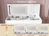 Flip Top Vanity Desk with LED Lighted Mirror & Built-in Outlet - Makeup Vanity Table with 2 Drawers, 05057211
