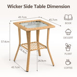Outdoor Wicker Side Table, Rattan End Table with Glass Top, Patio Coffee Bistro Table for Indoor 30348373