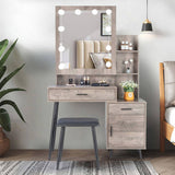 Particleboard Triamine Veneer Iron Legs 2 Drawers 1 Door 2 Shelves Mirror Cabinet 3 Light Bulbs 76174909