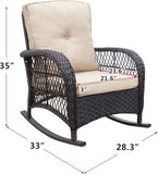 ZUN Outdoor Patio Wicker Rocker Chair, Porch Rattan Rocking Chair with Soft Cushions, Khaki 85451455