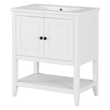 ZUN 30" White Modern Sleek Bathroom Vanity Elegant Ceramic Sink with Solid Wood Frame Open Style Shelf & N725P189825K