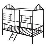 Metal House Bed Frame Twin Size with Slatted Support No Box Spring Needed Black MF289091AAB
