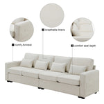 ZUN [New] 104" 4-Seater Modern Linen Fabric Sofa with Armrest Pockets and 4 71307056