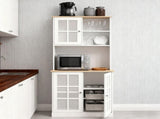 Large Countertop Kitchen Pantry Cabinet,Freestanding Storage Cabinet with Hutch,Glass Doors and T3971P416354