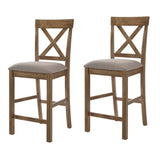 Tan and Weathered Oak Counter Height Stools with Cross Back B062P181292