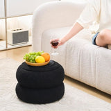 Storage Ottoman, Round Teddy Velvet Footrest with Tray, Macaron-Shaped Stool, Modern Side Table, 11486859