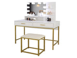 Large Vanity Set with 10 LED Bulbs, Makeup Table with Cushioned Stool, 3 Storage Shelves 2 Drawers, 09207854