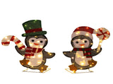 Set of 2 Lighted Penguin and Candy Cane Christmas Decorations, Pre-lit 2D Holiday Decor with 80 Warm 29753640