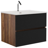 Gloria 24" Wall Mounted Soft Black & Walnut Bathroom Vanity with Integrated Ceramic Sink with W1865P252910