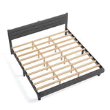 Dark Gray King Size Tufted Platform Bed Frame - Linen-Like Upholstery with Horizontal Stripe 06319378