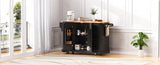K&K 56 inch Kitchen Island with Rubber Wood Veneer Drop Leaf, Power Outlet, 4 Door Shelves, Embossed N707P266184B