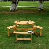 Outdoor 6 Person Picnic Table, 6 person Round Picnic Table with 3 Built-in Benches, Umbrella Hole, W2275P149762