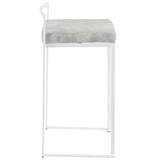 Fuji Contemporary Stackable Counter Stool in White with Light Grey Cowboy Fabric Cushion by B202P222384