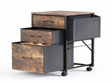 Wood Filing Cabinet with Casters, Weathered Wood Fluted, Iron Clad Wood, Melamine Faced, 3 Small 25697805