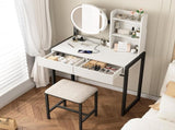 Small Vanity Desk with Mirror and Lights, Makeup Vanity Table with LED Mirror, 3 Lighting Modes, W3587P462333