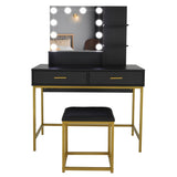 ZUN Large Vanity Set with 10 LED Bulbs, Makeup Table with Cushioned Stool, 3 Storage Shelves 2 Drawers, 57821782