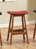 ZUN Solid Wood Walnut Finish Counter Height Stools Set of 2 Red Faux Leather Seat Mid-Century Modern B011P172708