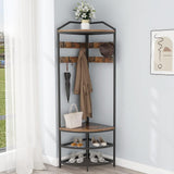 Corner Hall Tree with Shoe Bench Entryway Coat Rack with 10 Metal Movable Hooks Floor Standing 74199774