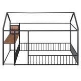 Full Size Metal Bed House Bed Frame with Desk, Shelves, Power Outlets and USB Ports, Black N737P173491B