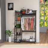 ZUN Bamboo Garment Rack with Shelves, Clothing Rack Hanging Clothes, Freestanding Closet Organizer 38984231