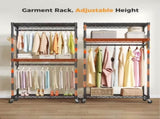 45 Inch Rolling Clothes Rack, Adjustable Metal Shelves, Heavy Duty Clothes Rack with Side Hooks for 27116076