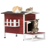 ZUN Outdoor Cat House, Large Feral Cats House with Escape Door,Wooden Outside Cat Shelter Weatherproof W142763538