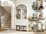 Folding Craft Desk with Storage Shelves, Convertible Hideaway Desk to Bookshelf, Foldable Desk with 18971865