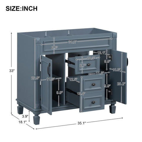 ZUN 36'' Bathroom Vanity without Top Sink, Royal Blue Cabinet only, Modern Bathroom Storage Cabinet with 98929007