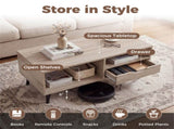 36.5" Rustic Coffee Table with Drawer & Open Shelves, Engineered Wood Center Table for Living Room 76789697