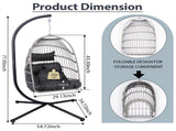 Foldable Hanging Egg Chair with Stand and Pillow, HDPE Rattan and Heavy Duty Aluminum-Steel Frame, W2500P369668