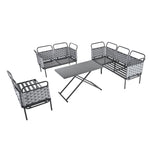 ZUN 5-Piece Modern Patio Sectional Sofa Set Outdoor Woven Rope Furniture Set with Glass Table and 20426413